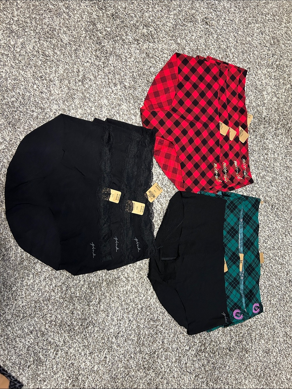 PINK Victoria's Secret Black, Red & Green Plaid Stretch hipster